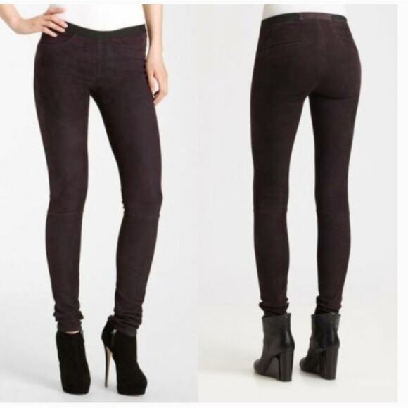 Helmut Lang Plum‎ Embossed Leather Skinny Leggings Pants Purple Size 2 - Picture 1 of 11